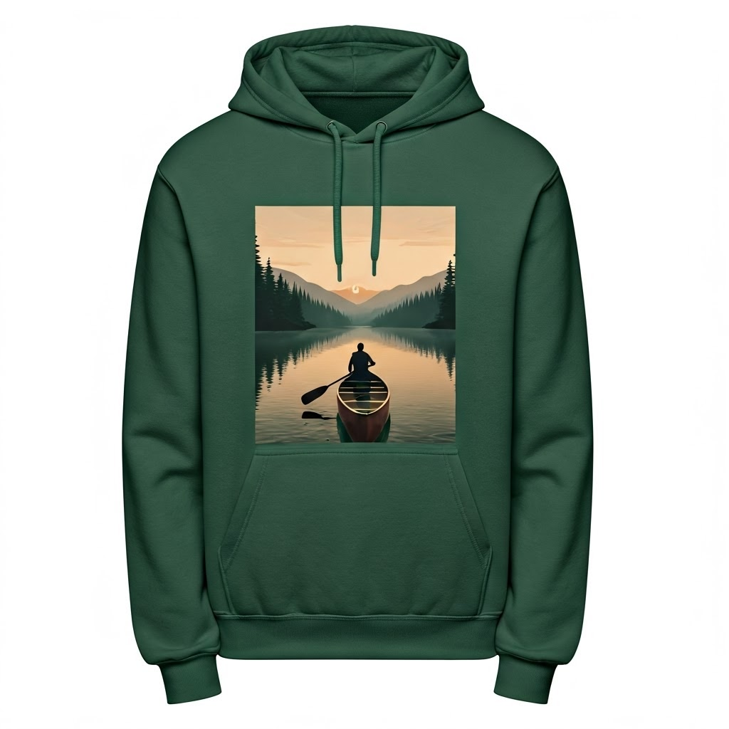 Canoe Serenity Hoodie: Sunset Lake Adventure