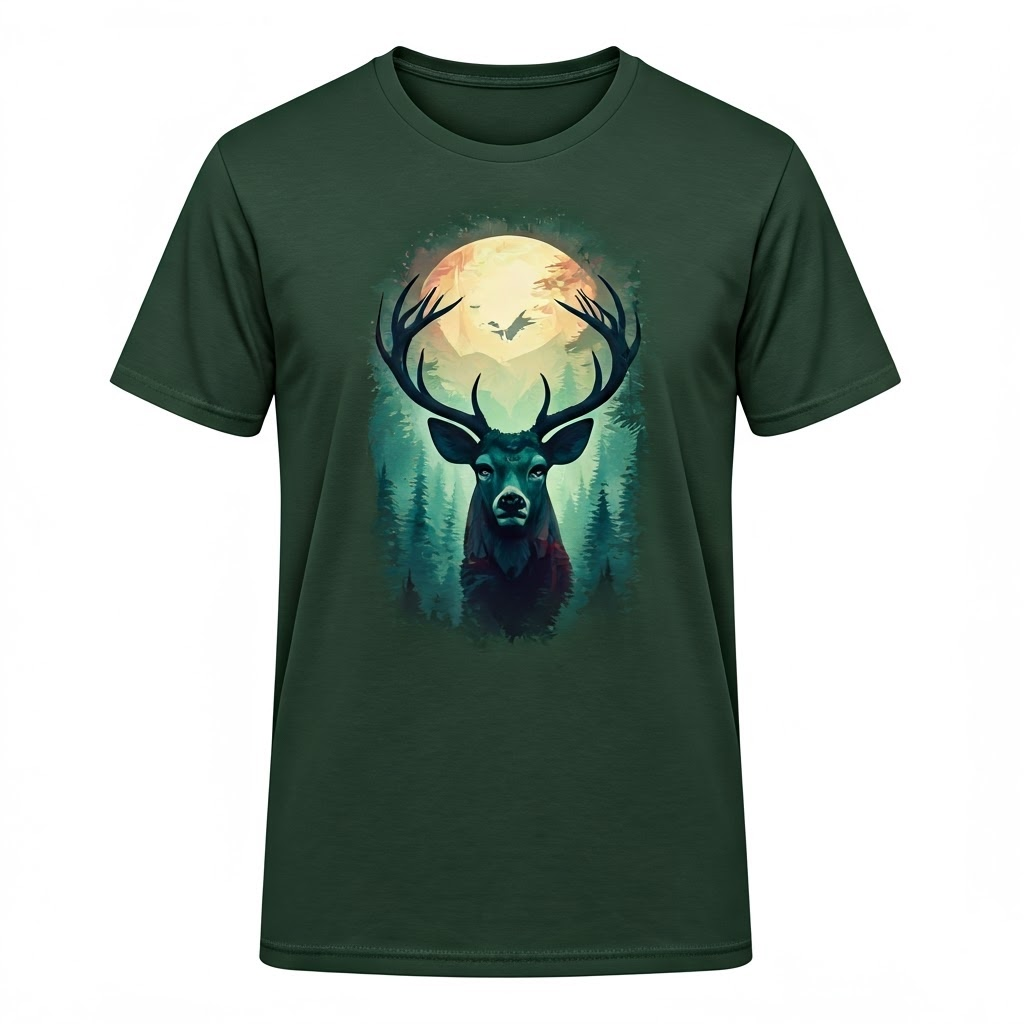 Mystical Deer & Moon Forest Art T-Shirt