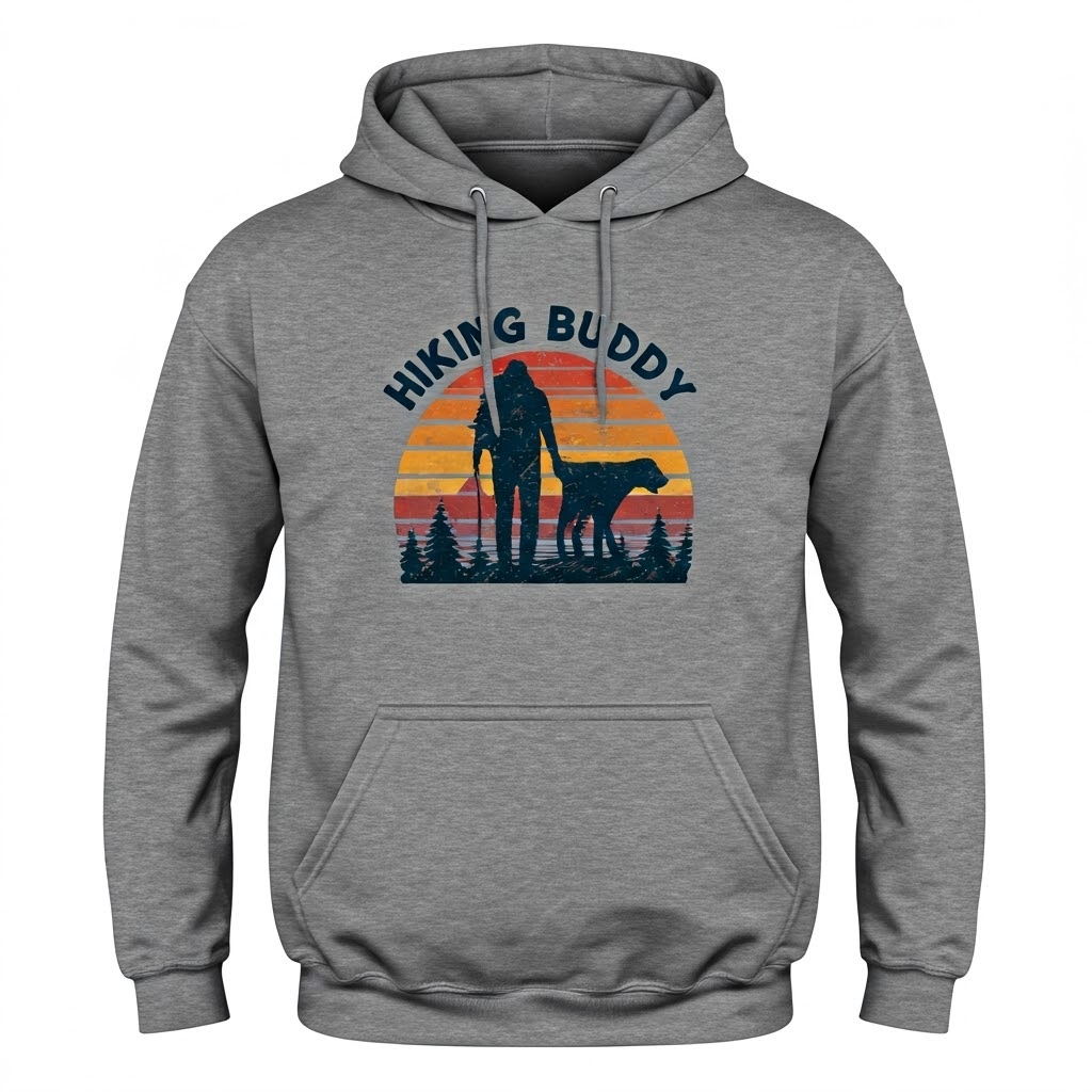 Adventure 'Hiking Buddy' Hoodie - Retro Sunset Design