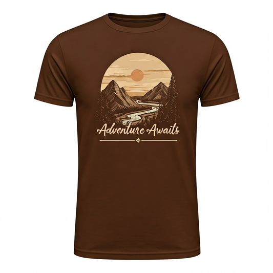 Adventure Awaits T-Shirt: Serene Sunset & Mountainscape